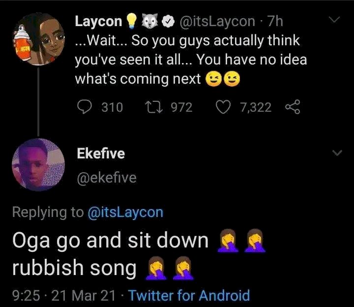 “Go and sit down with your rubbish song” – Troll attacks Laycon after hinting on a new track