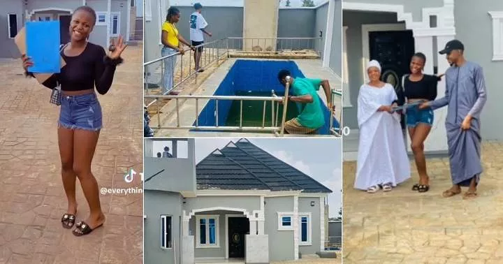 20-year-old girl builds luxury house with swimming pool (Video)