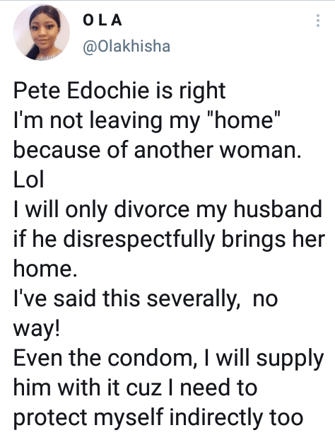 “Pete Edochie is right, I won’t leave my husband if he cheats” – Lady says