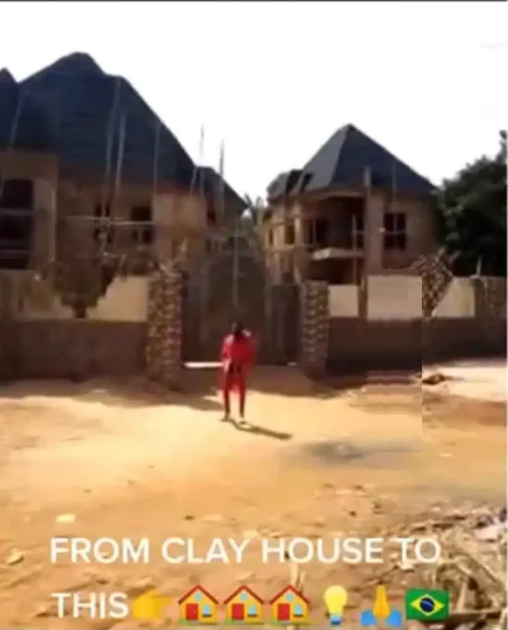 Nigerian man upgrades father's mud house to twin duplex (Video)