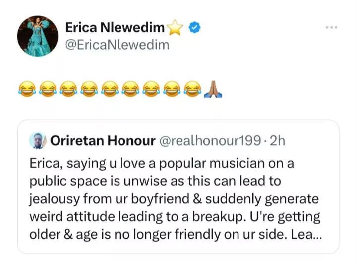 'This is unwise, your boyfriend will break up with you' - Concerned fan advises Erica after she professed love to Naira Marley