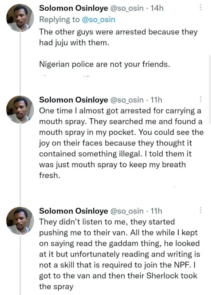 Nigerian man recounts how some police officers in Lagos allegedly planted drugs in his uber and asked him to pay N50000 to be freed