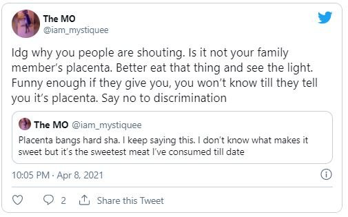 “Placenta of a newborn is the sweetest meat I’ve ever had” – Lady says