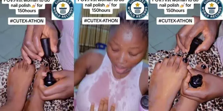 Nigerian woman aims to break Guinness World Record for single individual to polish nail for 150 hours (Video)