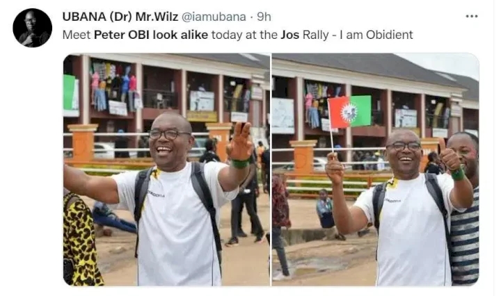 Peter Obi's lookalike spotted at Obidients' rally in Jos
