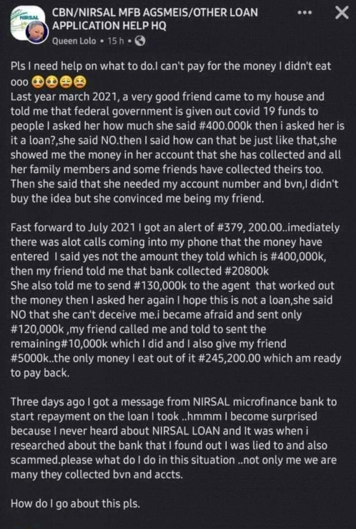 Lady laments after friend used her BVN and account number to obtain a loan