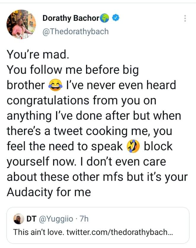 Dorathy Bachor replies man who tackled her over video of BBNaija stars drinking in celebration of late Rico