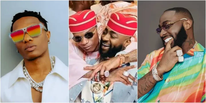 "Why is Davido wearing gele" - Fans photoshop Davido together with Wizkid at mum's funeral