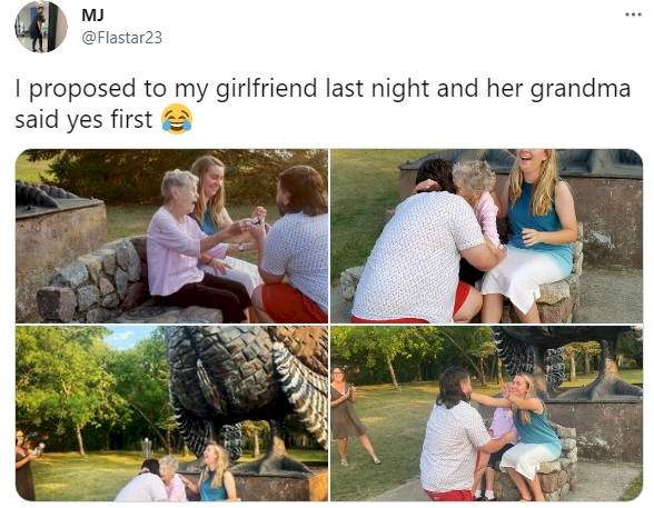 Man proposes to his girlfriend in presence of her grandmother, grandma says 'Yes' on her behalf (Photos)