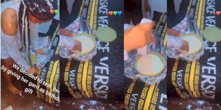 Man surprises his girlfriend with a new iPhone 14 Pro Max concealed inside bowl of garri (Video)
