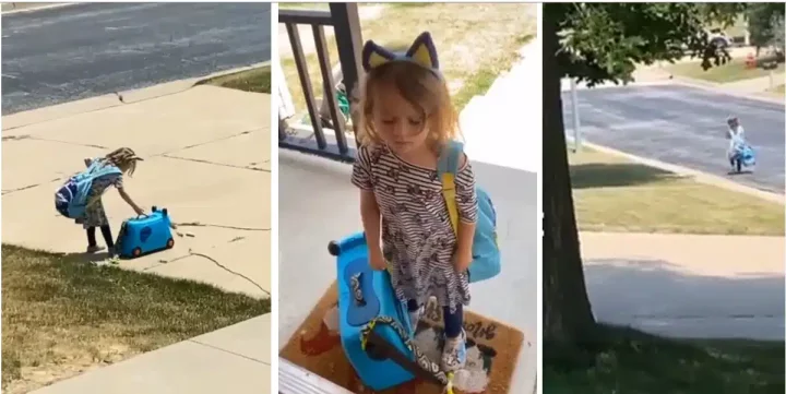 5-yr-old girl packs her bags and leaves home after her mom seized her tablet (Video)