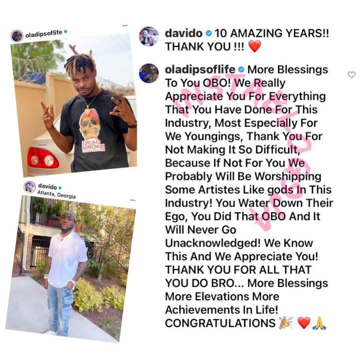 'If not for you, we'll be worshiping some artistes like gods' Rapper OlaDips heaps praise on Davido