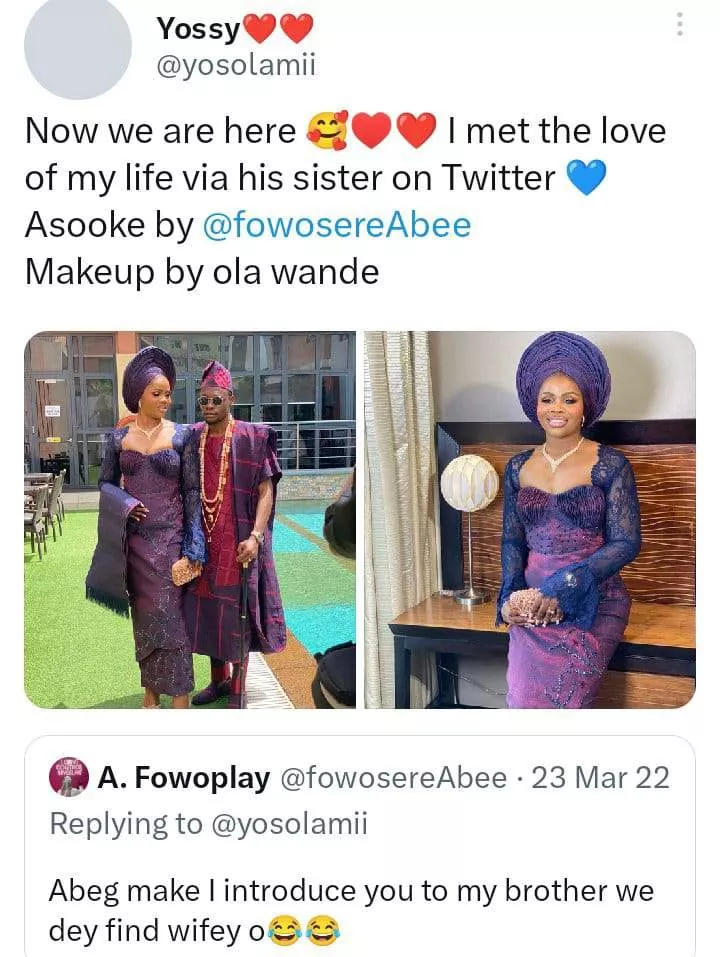Lady ties knot with man she met through his sister on Twitter in 2022