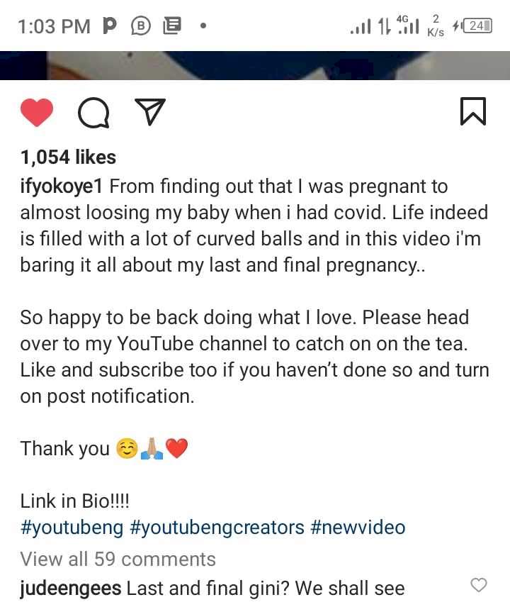 Jude Okoye reacts as wife announces being done with having children after almost losing baby due to Covid