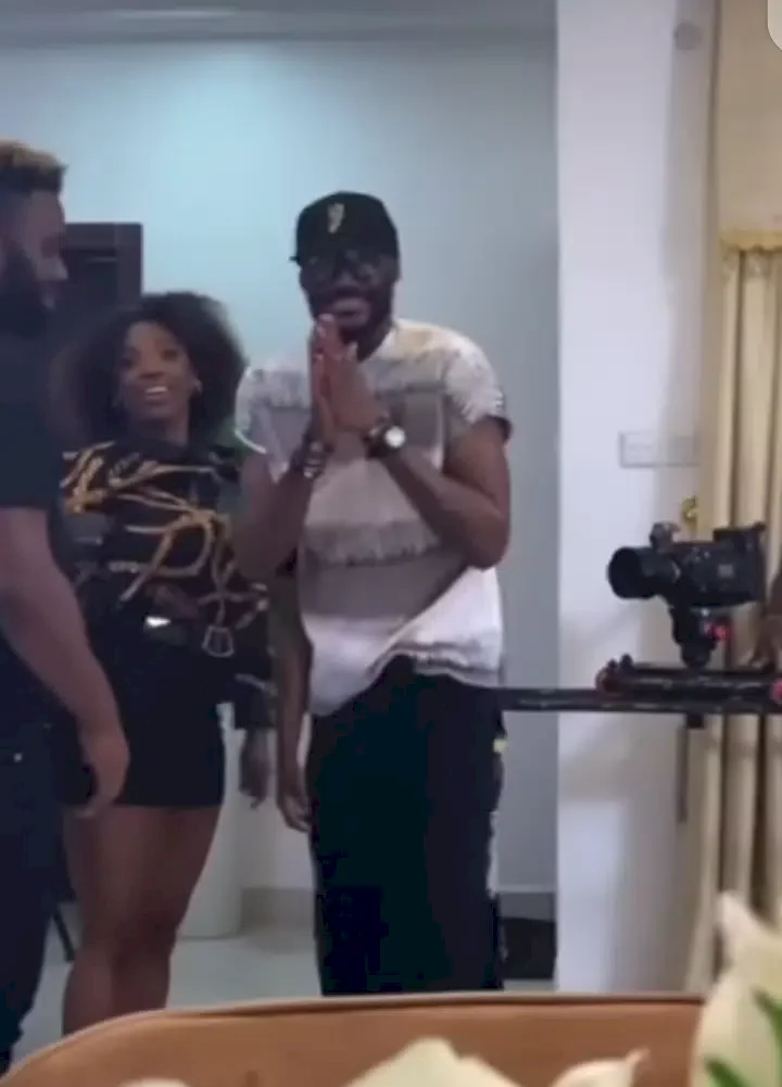 2face Idibia pays surprise visit to his wife Annie on set, her reaction is priceless (Video)