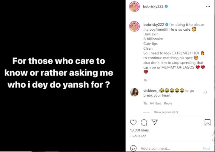 Bobrisky finally opens up on why she had to undergo cosmetic surgery to enhance her butt