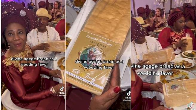 Wedding guests shocked as they receive agege bread as souvenir (Video)