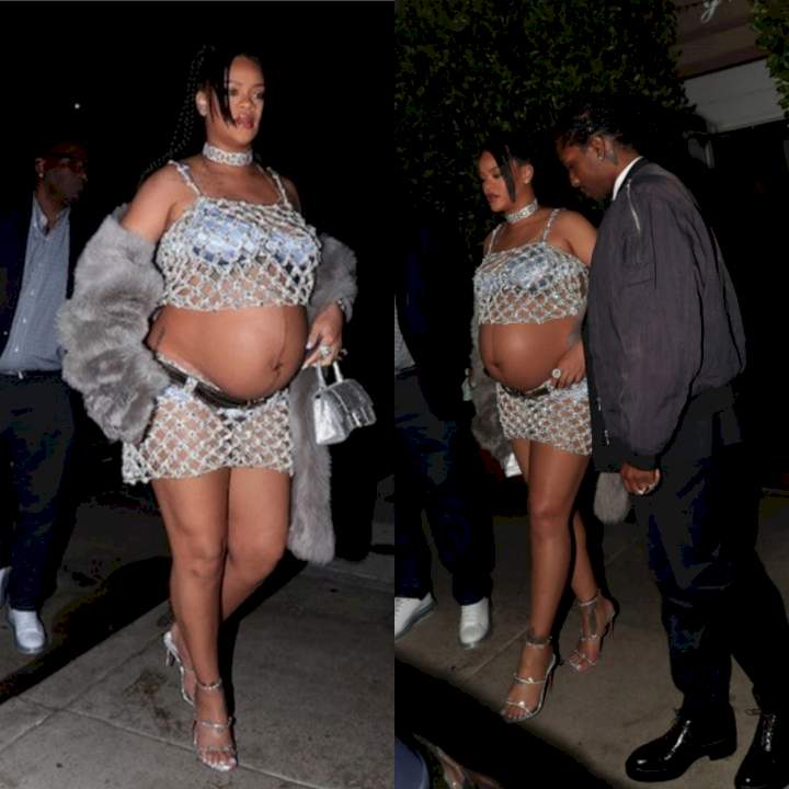 Rihanna sparkles as she steps out in glittery outfit for Mother's Day dinner with A$AP Rocky (photos)