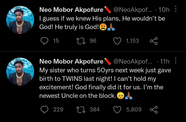 I fear oo, this kin miracle still dey happen? - Reactions as Neo Akpofure glorifies God over marvelous work in the life of sister