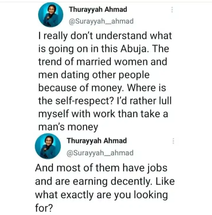 'Where's your self respect?' - Lady calls out married women in Abuja dating married men for money