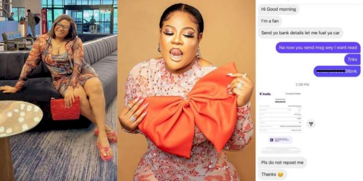 "This is how you should enter my DM this year" - Nkechi Blessing tells her admirers as anonymous fan gifts her N500k for fuel