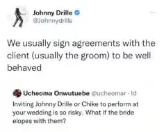 'Before you elope with person wife' - Reactions as Johnny Drille reveals condition husbands give before he performs at wedding