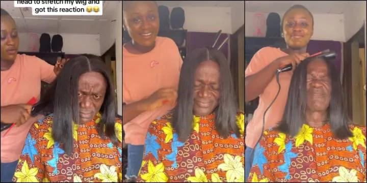 Lady shares dad's reaction as she uses his head to stretch her wig