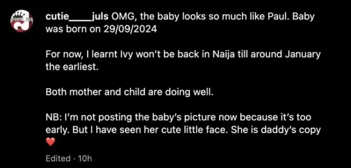 Paul Okoye and wife, Ifeoma allegedly welcome first child in US