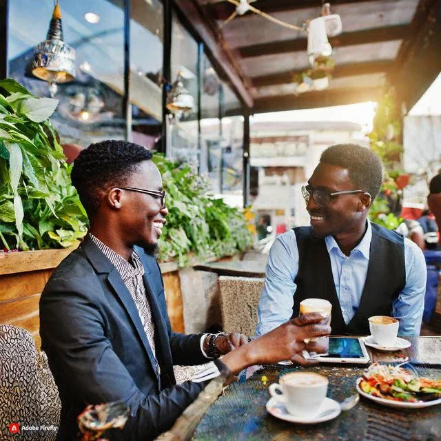 Firefly Kenyan men talking at a restaurant 12829