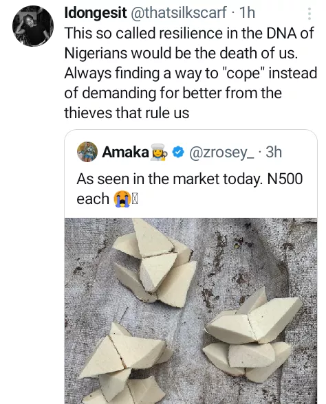 Hardship: Resilience is both our greatest strength and weakness - Nigerians react to sale of raw yam slices in market