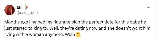 Lady faces eviction after helping male flatmate find love