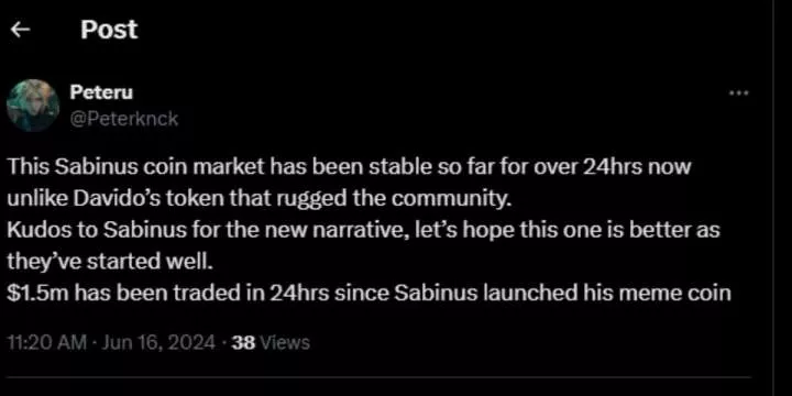 Man showers praises on Sabinus over crypto coin, says it's stable more than Davido's