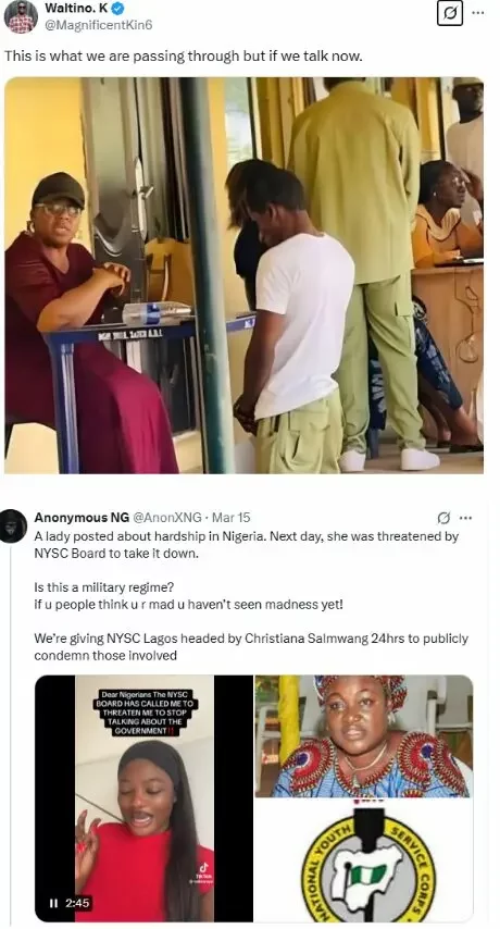 'This is oppression' - Viral photo of NYSC corper kneeling before official sparks public outrage