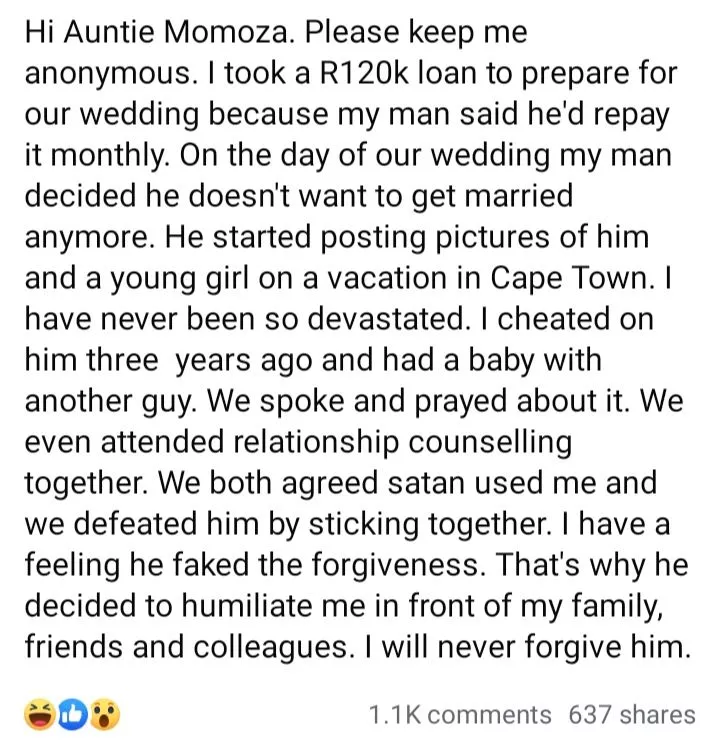 Lady heartbroken as fiancé cancels wedding on D-Day after she took loan for preparation