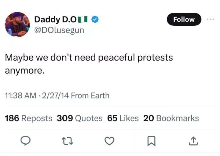 Throwback posts by Tinubu?s aide, Dada Olusegun calling for protests emerges after his recent warning that protests will not be allowed