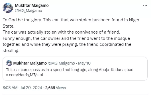 Man coordinates stealing of his friend?s car while they prayed together in a Mosque in Abuja