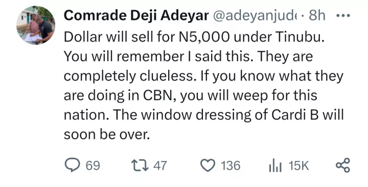 Dollar will sell for N5,000 under Tinubu. They are completely clueless - Activist Deji Adeyanju