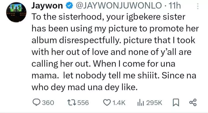 Jaywon warns Ayra Starr and her supporters over photo he took with her that has been used to troll him