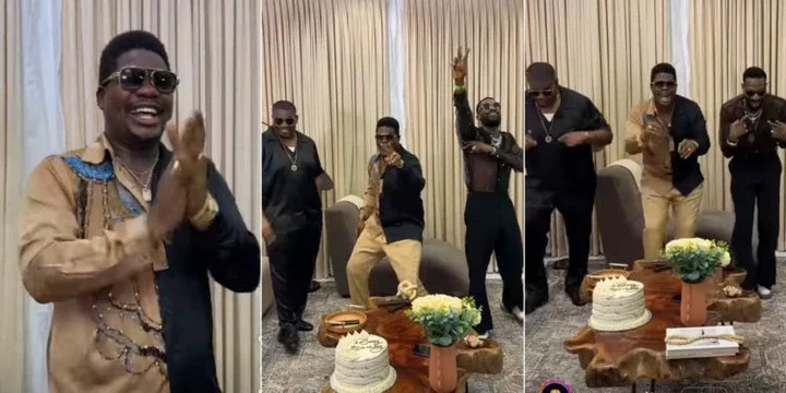 Mr Macaroni goes gaga as Don Jazzy, Dbanj surprise him on his Birthday [VIDEO]