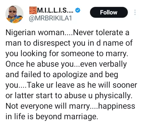 Never tolerate disrespect from a man in the name of looking for a husband - Man advises Nigerian women