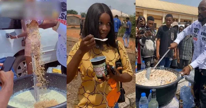 "Imagine drinking garri and you leg starts to shake" - Lady shares the 'rich man garri' she drank at her friend's sign-out party (WATCH)