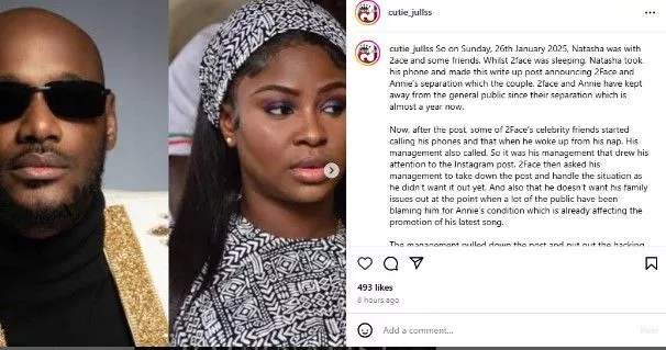 Natasha accused of allegedly forcing 2Face to post divorce video