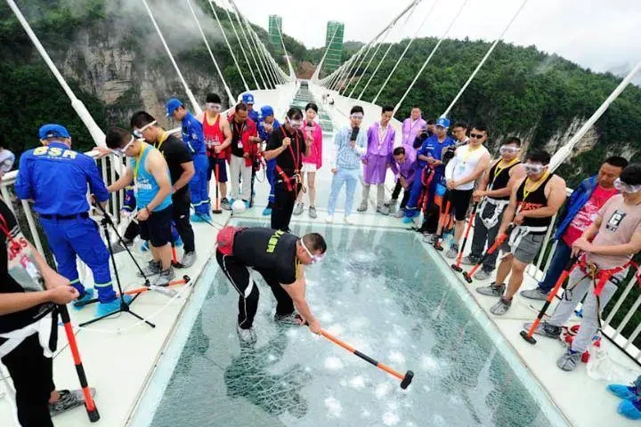 See How The Chinese Glass Bridge Was Tested Before People Were Allowed To Cross (Photos)