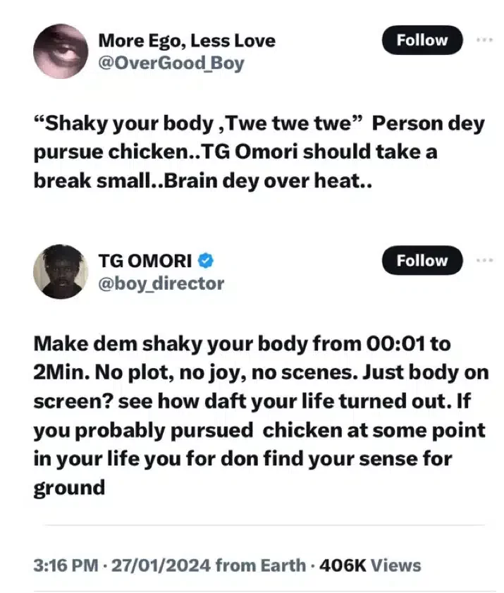 TG Omori slams troll who criticized Kizz Daniel and Davido's 'Twe Twe' music video