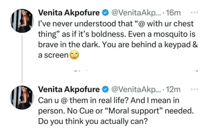 'The most disciplined human can only pretend 3 months without error in real life' - Venita Akpofure slams fake netizens
