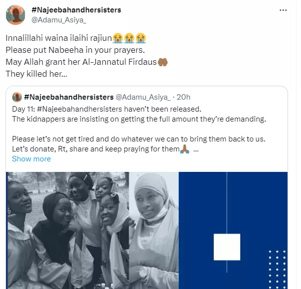 Sad! One of six sisters abducted in Abuja killed by bandits after family failed to provide ransom