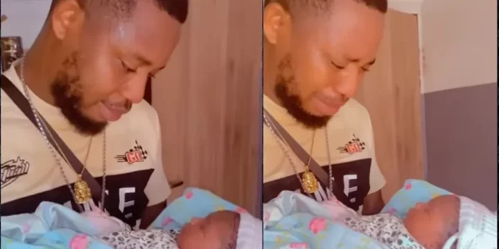 "You will never lack" - Man breaks down in tears as he welcomes baby