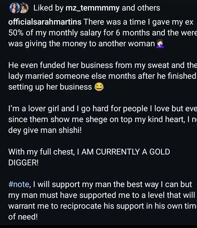 'I gave my ex-boyfriend 50% of my salary for six months' - Sarah Martins