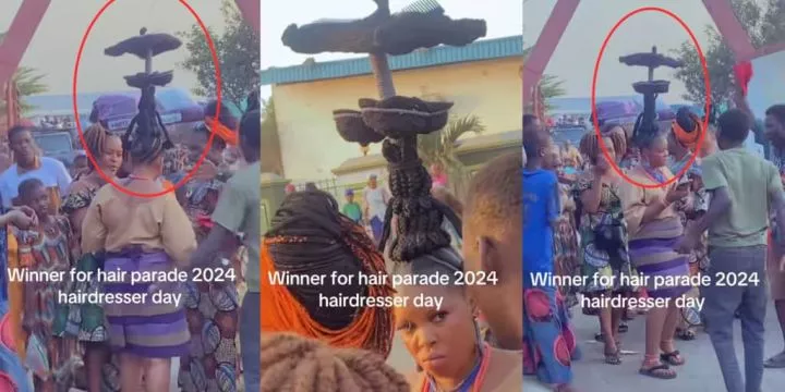 Lady wins competition with trolley-inspired hairstyle on hairdresser's day