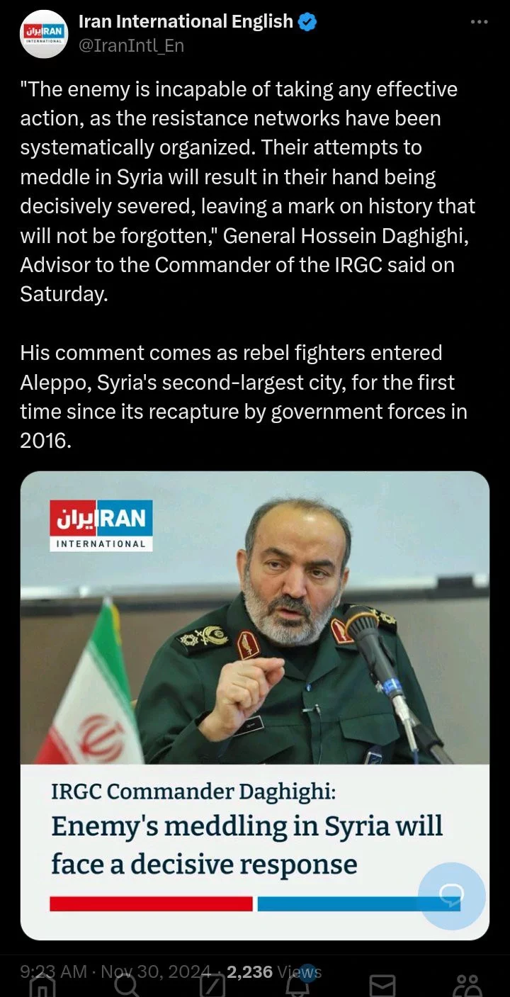 Enemy's Meddling in Syria Will Face a Decisive Response - General Hossein Daghighi